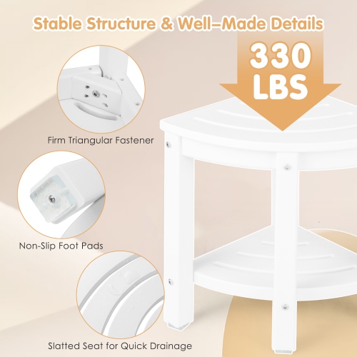 Gymax 2-Tier Corner Shower Bench Stool Waterproof Bathroom Stool Heavy Duty w/ Shelf