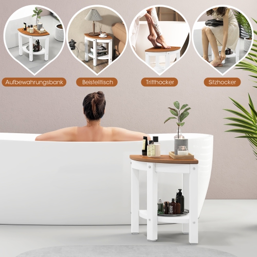 Gymax 2-Tier Corner Shower Bench Stool Waterproof Bathroom Stool Heavy Duty w/ Shelf
