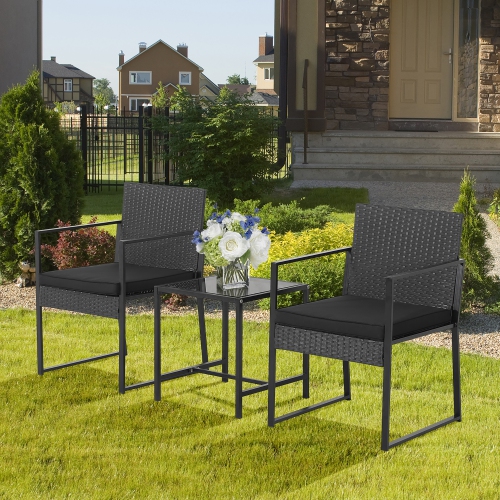 Gymax 3PCS Patio Rattan PE Wicker Bistro Set Outdoor Furniture Set w/ Table & Cushion