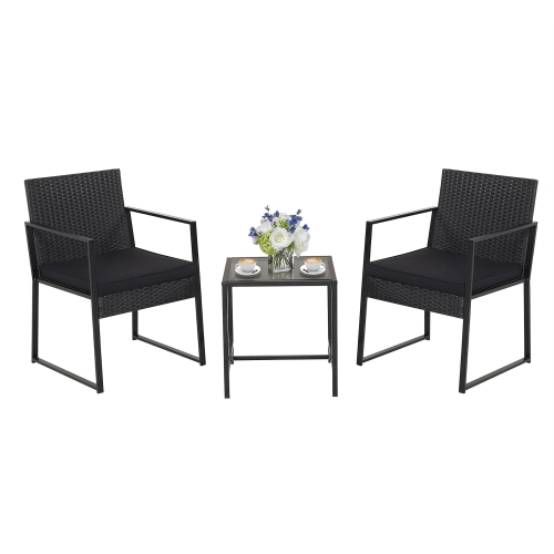 Gymax 3PCS Patio Rattan PE Wicker Bistro Set Outdoor Furniture Set w/ Table & Cushion