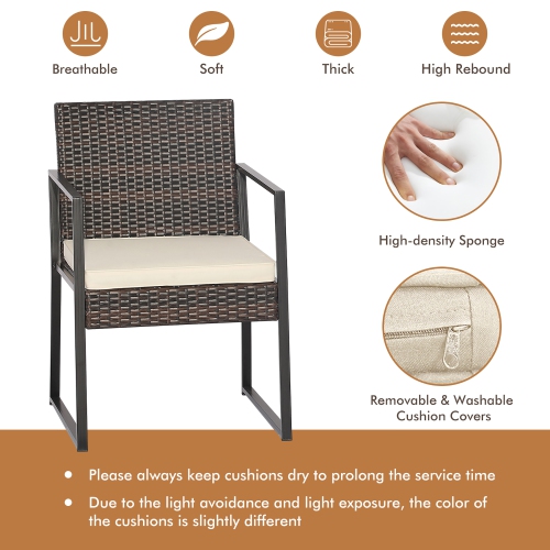 Gymax 3PCS Patio Rattan Hand-Woven PE Wicker Bistro Set Outdoor Furniture Set w/ Table & Cushion