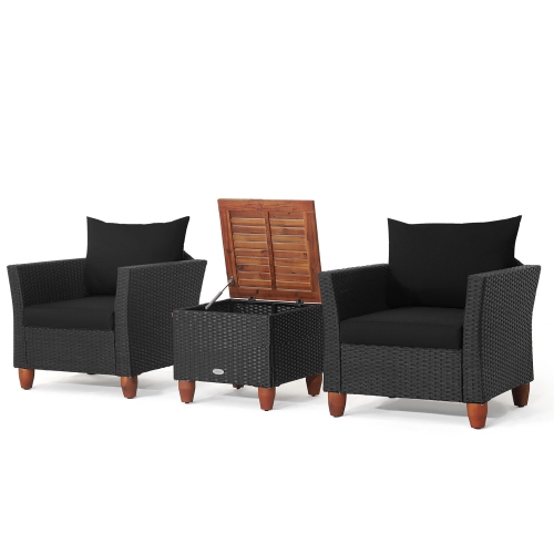 GYMAX  3PCs Patio Rattan Conversation Set Outdoor Furniture Set W/ Cushions
