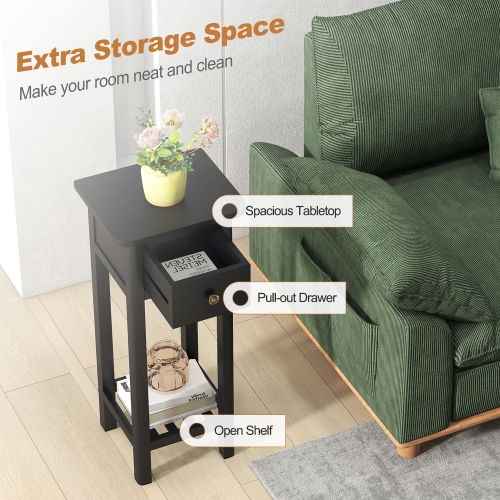 Gymax Solid Wood Side Table Rectangular Sofa Side Table w/ Acacia Wood Top Telephone Table Black