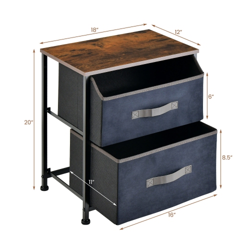 Gymax 2PCS Nightstand End Side Table Dresser w/ 2 Pull-out Fabric Drawers for Bedroom