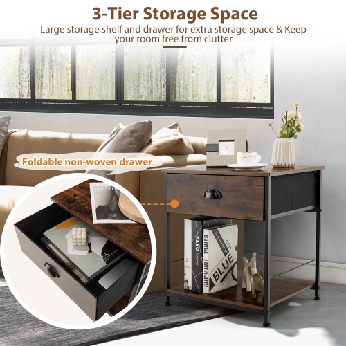 Gymax 2PCS 2-tier Nightstand Bedside End Sofa Coffee Table Bedroom Living Room