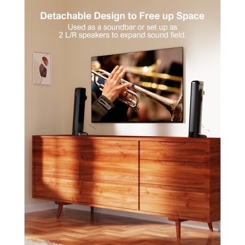 ULTIMEA Apollo S40 2-in-1 Detachable Sound Bar, Bluetooth 5.3, 3 EQ Modes, Soundbar with Adjustable Bass, ARC/Optical/Aux, Peak Power 100W