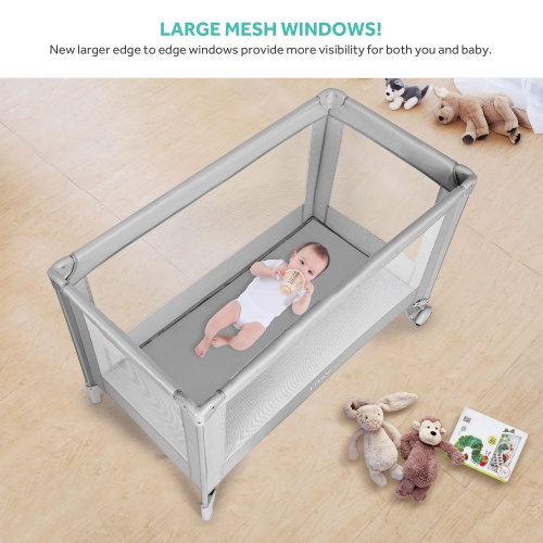 LIVINGbasics Baby Playard , Foldable Baby Playpen for Toddlers Kids Safe Play Center with Packing Bag and 2 Wheels