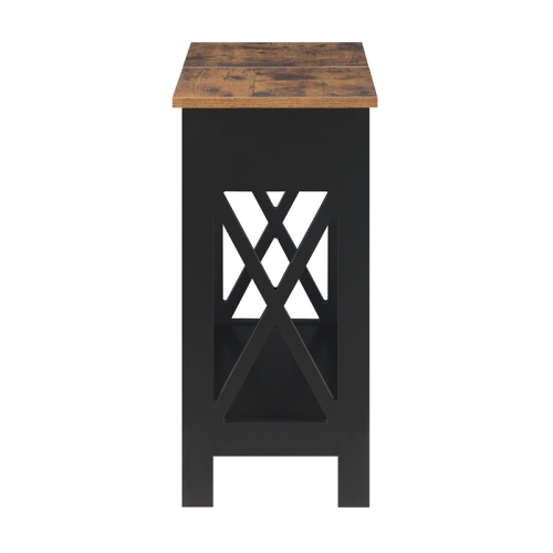 Oxford Flip-Top End Table with Charging Station and Shelf in Black Wood Finish