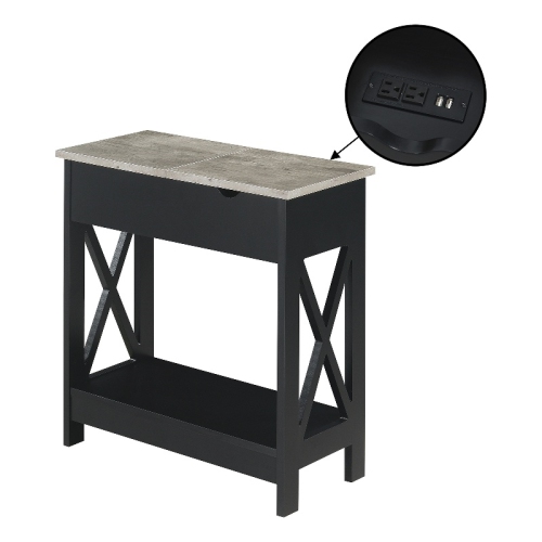 CONVENIENCE CONCEPTS  Oxford Flip-Top End Table With Charging Station And Shelf In Wood Finish In Black