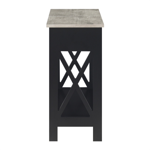 Oxford Flip-Top End Table with Charging Station and Shelf in Black Wood Finish