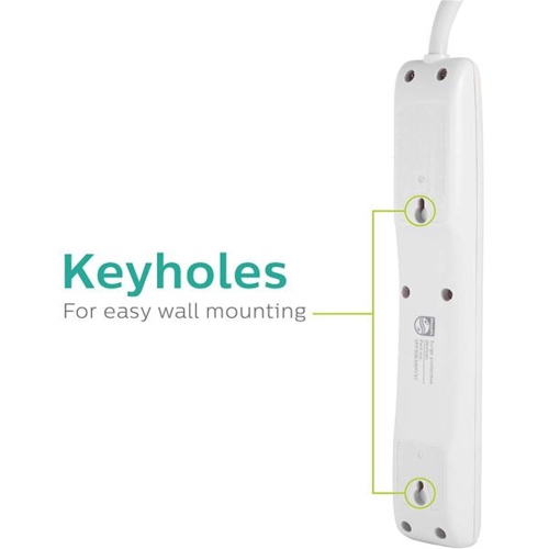 Philips - 2 Pack 6 Outlet Surge Protector, 450 Joule Protection, White