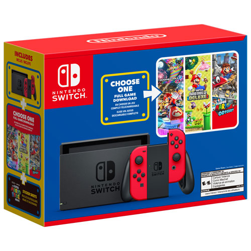 Nintendo Switch Mario Choose One Bundle Console with Red Joy-Con