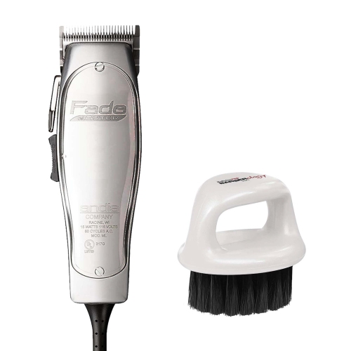 Andis Professional Fade Master Hair Clipper w/ Adjustable Fade Blade, Silver + BaBylissPro Barberology Fade Soft Knuckle Neck Brush White