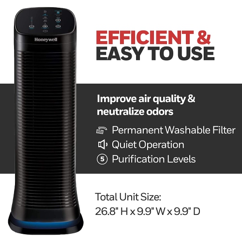 Purificateur d'air Honeywell Air Genius 5 pour grandes pièces jusqu'à 250 pieds carrés, blanc