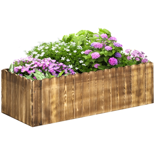 OUTSUNNY  40" X 16" X 12" Raised Garden Bed, Raised Planter Box, Wooden Planter Raised Bed With Drainage Holes, Carbonized Natural