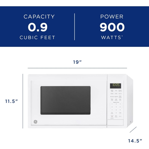 GE 0.9 cu. ft. Space-saver Countertop Oven Microwave, 900 Watts, Kitchen Essentials for the Countertop or Dorm Room - White (JES1095DMWW)