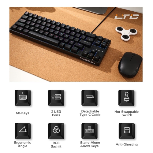 LTC NB681 Nimbleback Wired 65% Mechanical Keyboard, RGB Backlit Ultra-Compact 68 Keys Gaming Keyboard with Hot-Swappable Switch and Stand-Alone