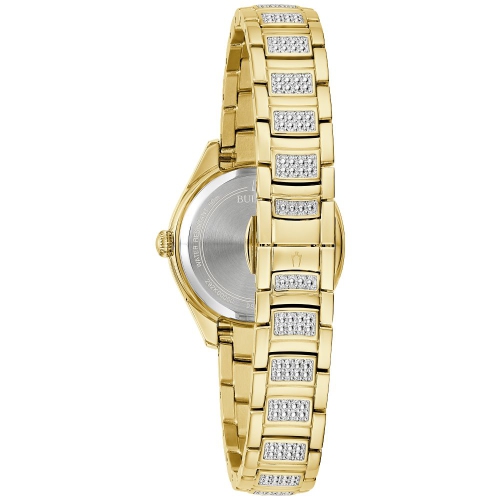 Bulova Ladies Crystal Quartz Watch 28.5mm Gold-Tone Stainless Steel Case and Bracelet with White Dial