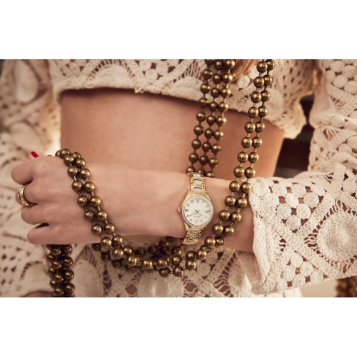 Bulova Ladies Crystal Quartz Watch 28.5mm Gold-Tone Stainless Steel Case and Bracelet with White Dial