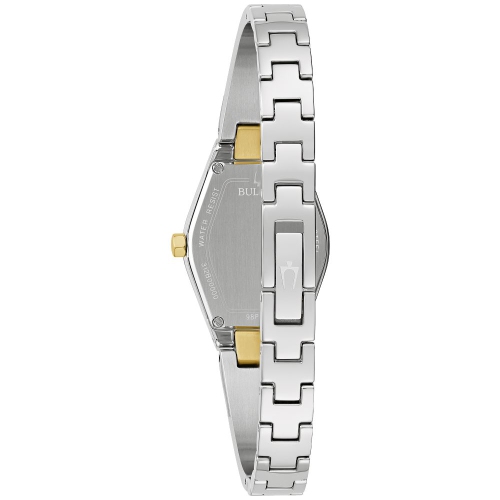 Montre à quartz pour femmes Gemini 22,5&nbsp;mm de Bulova avec boîtier et bracelet en acier inoxydable deux tons et cadran bleu