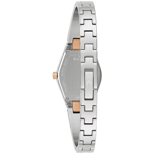 Montre à quartz pour femmes Gemini 22,5&nbsp;mm de Bulova avec boîtier et bracelet en acier inoxydable deux tons et cadran noir