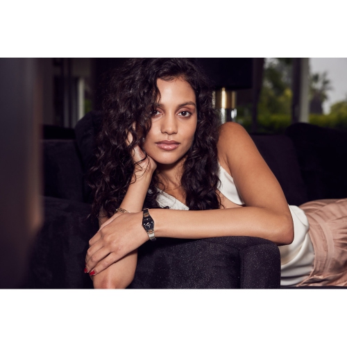 Montre à quartz pour femmes Gemini 22,5&nbsp;mm de Bulova avec boîtier et bracelet en acier inoxydable deux tons et cadran noir