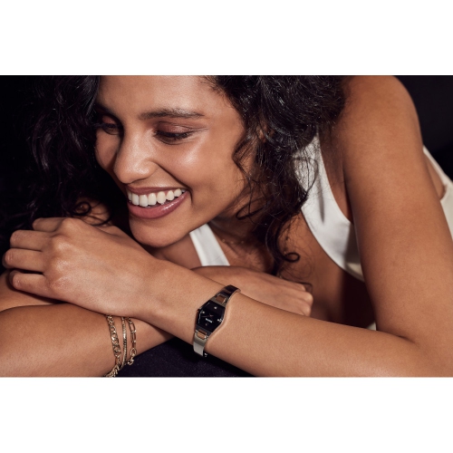 Montre à quartz pour femmes Gemini 22,5&nbsp;mm de Bulova avec boîtier et bracelet en acier inoxydable deux tons et cadran noir
