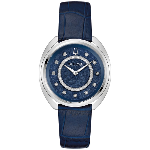 Boîtier et bracelet en acier inoxydable argenté et cadran bleu à quartz double cadran bleu 34&nbsp;mm de Bulova