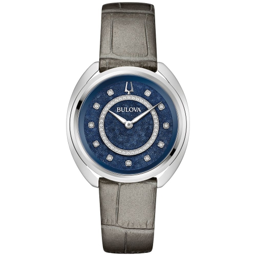 Boîtier et bracelet en acier inoxydable argenté et cadran bleu à quartz double cadran bleu 34&nbsp;mm de Bulova