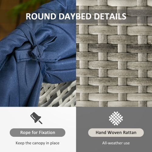 Outsunny 4 Pieces Outdoor Daybed with Retractable Canopy, PE Rattan Wicker Round Sofa Day Bed, Patio Sectional Conversation Furniture Set with