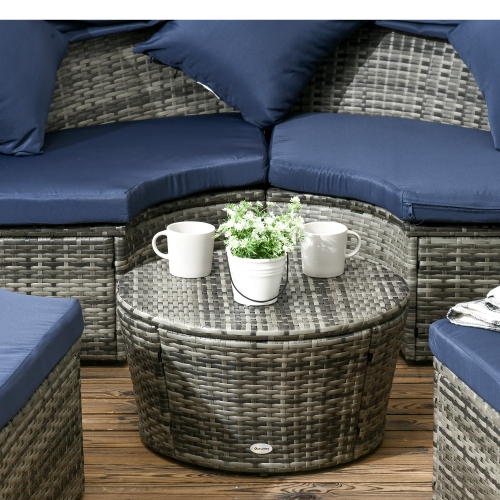 Outsunny 4 Pieces Outdoor Daybed with Retractable Canopy, PE Rattan Wicker Round Sofa Day Bed, Patio Sectional Conversation Furniture Set with