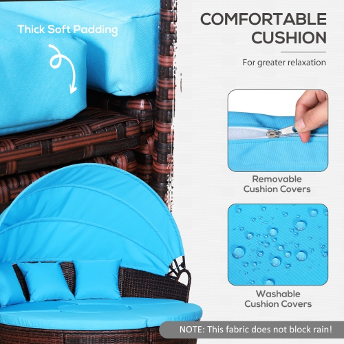 Outsunny 4 Pieces Outdoor Daybed with Retractable Canopy, PE Rattan Wicker Round Sofa Day Bed, Patio Sectional Conversation Furniture Set with