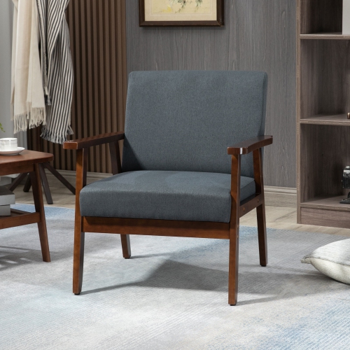 Chaise d’appoint moderne avec siège rembourré HOMCOM, fauteuil rembourré d’aspect lin pour chambre à coucher, fauteuil salon avec accoudoirs et