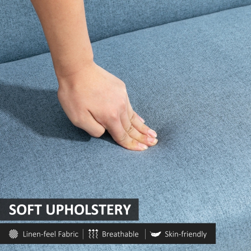 HOMCOM – Causeuse de 48&nbsp;po pour chambre à coucher, causeuse moderne, canapé à 2 places avec pattes en caoutchouc pour salon, bleu