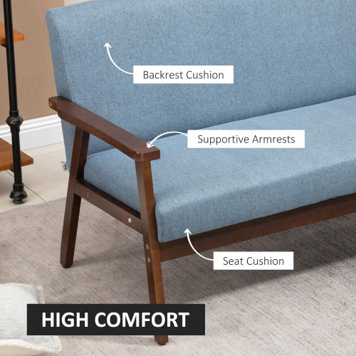 HOMCOM – Causeuse de 48&nbsp;po pour chambre à coucher, causeuse moderne, canapé à 2 places avec pattes en caoutchouc pour salon, bleu