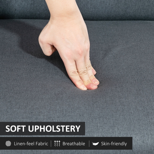 HOMCOM 48" Loveseat Sofa for Bedroom, Modern Love Seats Furniture, Upholstered 2 Seater Couch with Rubber Wood Legs for Living Room, Dark Grey