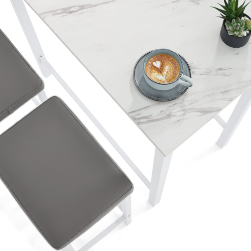 HOMOOI Two 3-Piece bar Table and Chairs Set, 2 Pack Faux Marble Kitchen Table Set with 4 Backless Stools, White