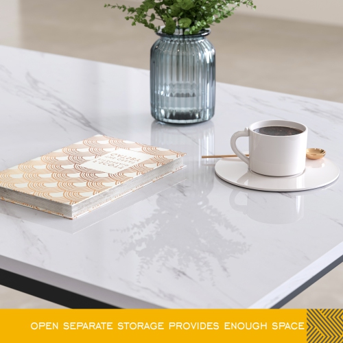 HOMOOI Two 3-Piece Dining Table Set, 2 Pack Kitchen Marble Table Set with 4 Faux Leather Cushioned Benches, White