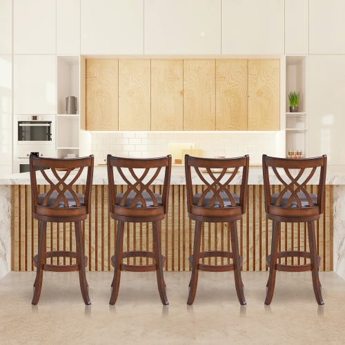 Costway Set of 4 Swivel Bar Stools Bar Height Dining Pub Chairs with Rubber Wood Legs