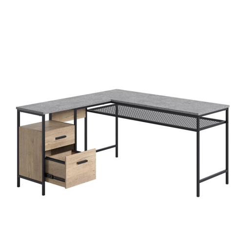 Sauder Market Commons Engineered Wood/Metal L-Desk in Prime Oak
