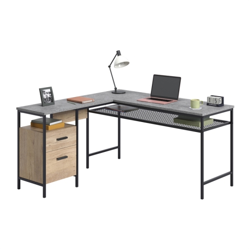 Sauder Market Commons Engineered Wood/Metal L-Desk in Prime Oak