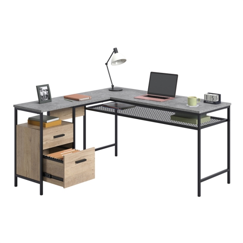 Sauder Market Commons Engineered Wood/Metal L-Desk in Prime Oak