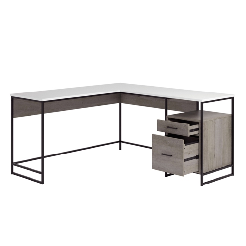 Sauder Tremont Row Engineered Wood/Metal L-Desk in Mystic Oak