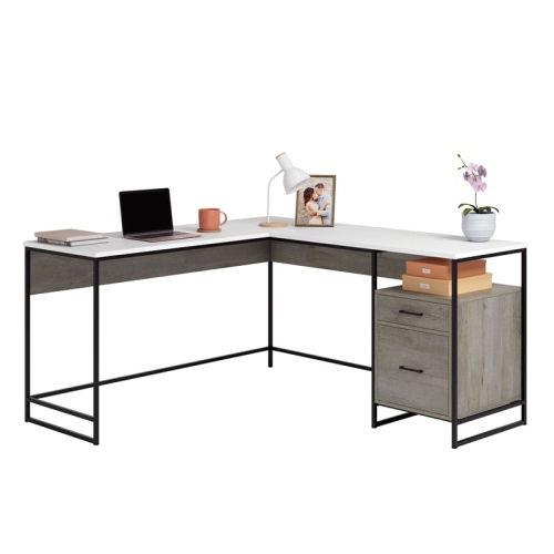 Sauder Tremont Row Engineered Wood/Metal L-Desk in Mystic Oak