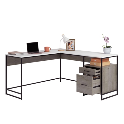 Sauder Tremont Row Engineered Wood/Metal L-Desk in Mystic Oak