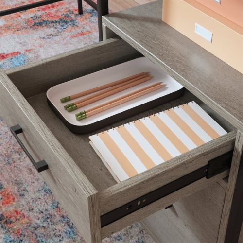 Sauder Tremont Row Engineered Wood/Metal L-Desk in Mystic Oak