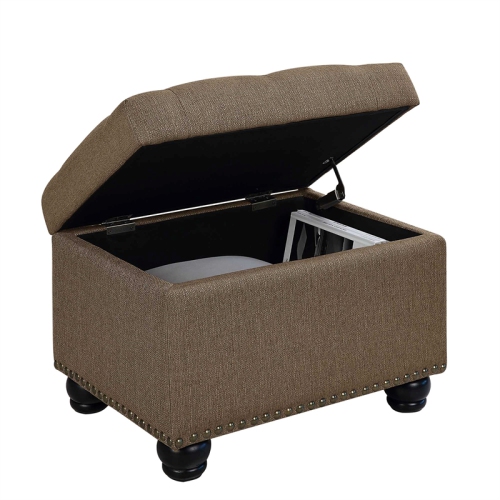 Designs4Comfort 5th Avenue Storage Ottoman in Beige Fabric with Solid Wood Feet