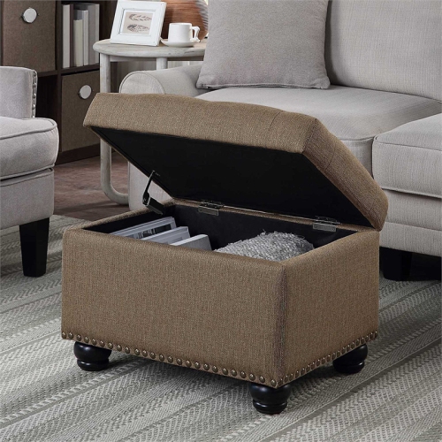 Designs4Comfort 5th Avenue Storage Ottoman in Beige Fabric with Solid Wood Feet
