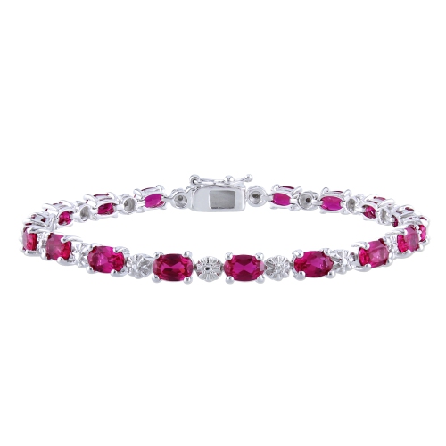 GEM AND HARMONY  13.50 Carat (Ctw) Lab-Created Ruby Bracelet With Diamonds In Sterling In Silver