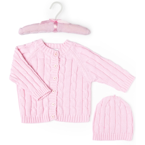 BABY MODE  Signature 2-Piece Knit Cardigan And Hat Hanging Set - In Pink
